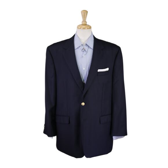 Lauren Ralph Lauren Mens Navy Blue Gold Button Wool Blazer Jacket 46R